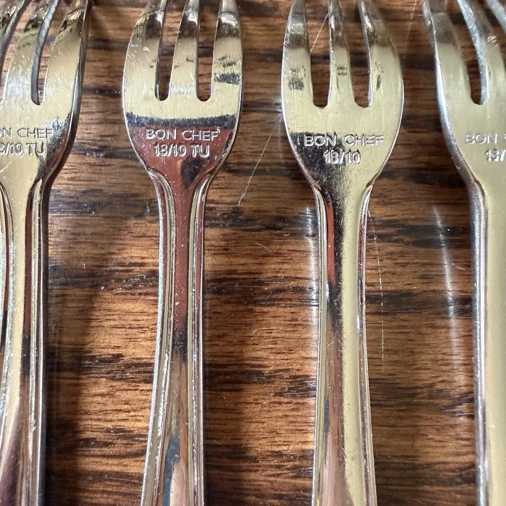 Bon Chef Oyster/Cocktail Forks 18/10 Stainless Steel Wave Pattern Lot Of 4